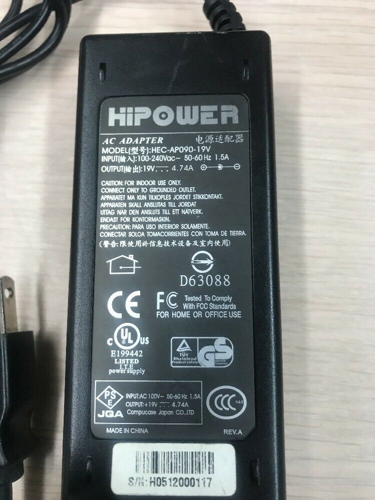 *Brand NEW* HIPOWER HEC-AP090-19V AC Adapter Power Supply 19V 4.74A Charger *Brand NEW* HIPOWER HEC-AP090-19V AC Adapter Power Supply 19V 4.74A Charger